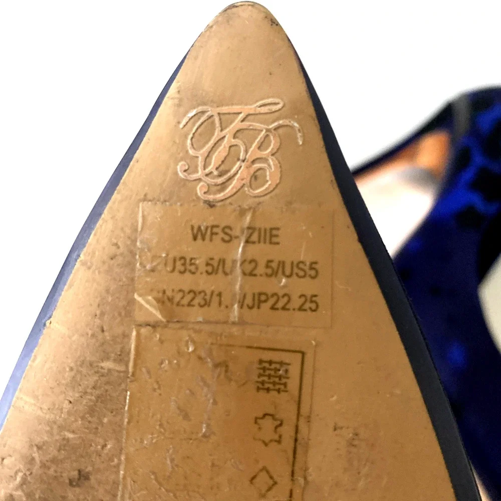 TED BAKER Navy Star Leopard Iziie Toe Stiletto Slip On Pump Point Blue Satin 5